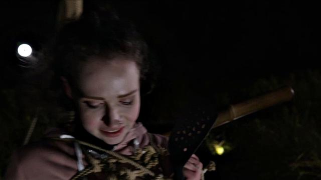 Petite sub put into bondage on a cool night before sucking cock