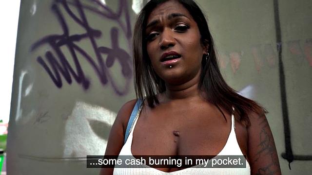 Bigboobs Ebony publicly fucked for cash after blowjob