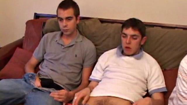 After stroking nice stiff dicks, Vincenzo is the first to blow a load on Brady's face. Adam joins the crew and, after agreeing to be the point man, begins blowing Matt. Then he switches to Brady.