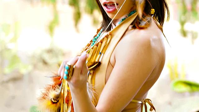 Brunette babe in panties enjoys outdoor solo play with her big tits and bald pussy