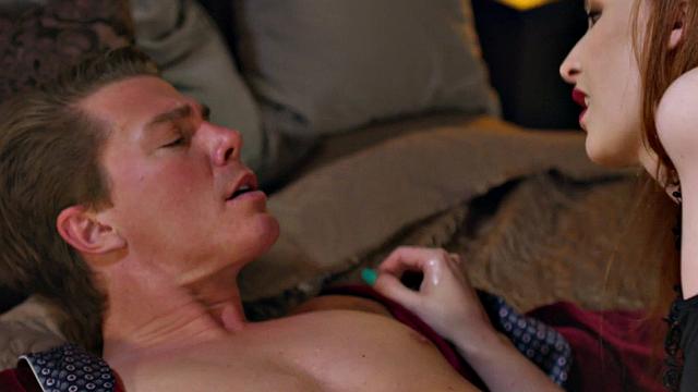 Sexy redhead in stockings rides hard cock in reverse cowgirl position