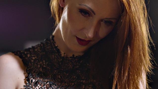 Sexy redhead in stockings rides hard cock in reverse cowgirl position