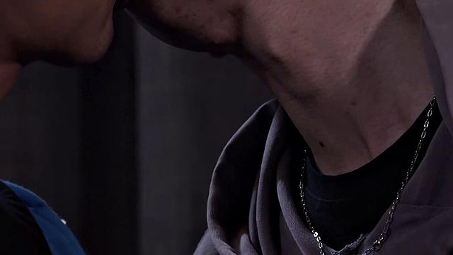 We find Felix and Gavin kissing, as their clothes hit the floor. It isn't long before skinny Gavin has a mouth full of hard cock. Felix enjoys a blow job, before he takes his twink bottom from behind.