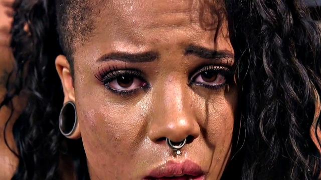 BDSM Ebony gets whipped after shaking orgasm by toy masters