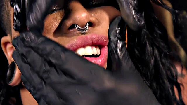 BDSM Ebony gets whipped after shaking orgasm by toy masters