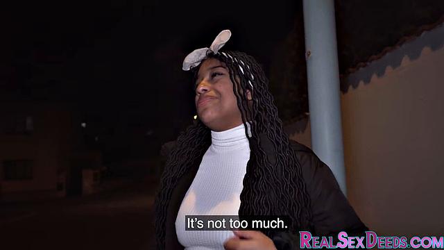 Pulled ebony babe cockriding tattooed hunk