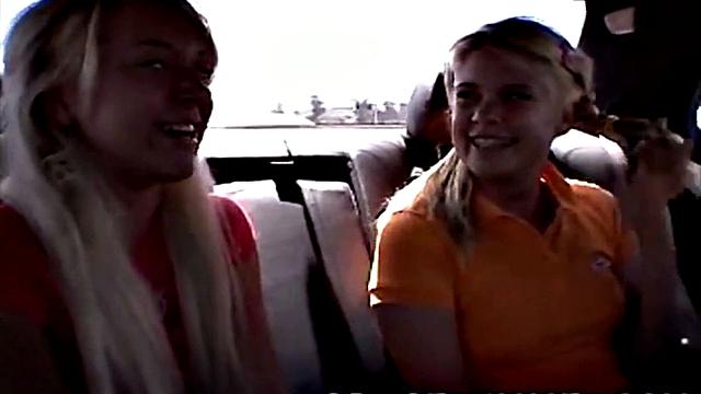 Little Summer playing and sucking nipples on car