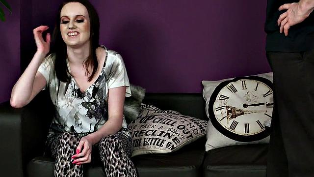 CFNM amateur wifey sucks cock of her hubby in gloves