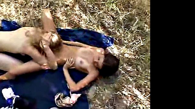 Chloe 18 rubbing friend's tits and eating pussy outdoor