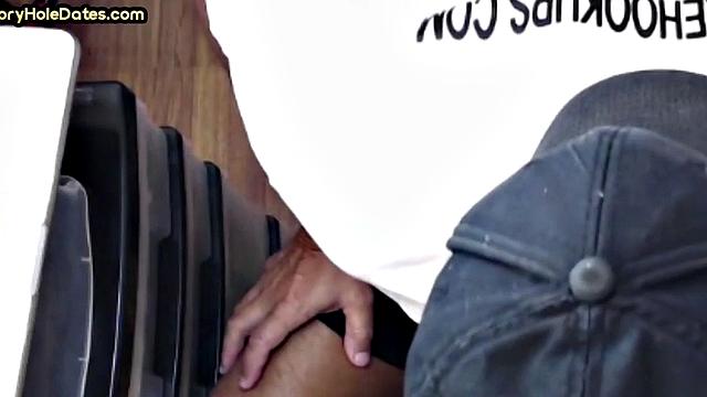 Throating gloryhole DILF eats black cock in closeup