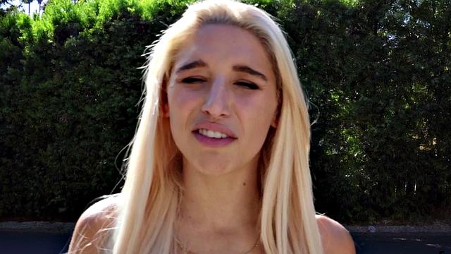 Blonde teen with a trimmed pussy rides a big cock while her boyfriend is out