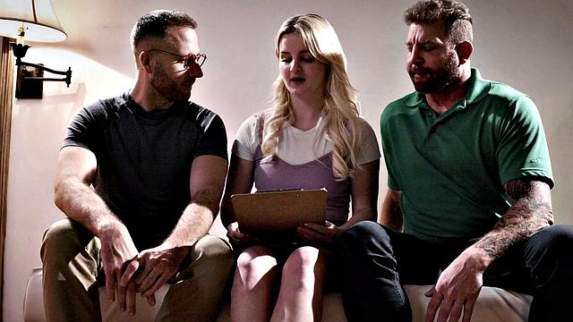 Cute Teen Eliza Eves Has A Wild Threesome With Two Older Men