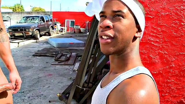 Amateur Black thug fucked outdoors in public place