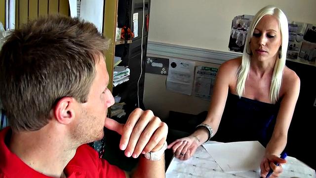 Blonde with small tits gets wild with reverse cowgirl & handjob action