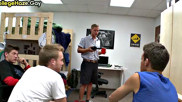 Str8 stud hazed in dormitory for voyeuristic fraternity