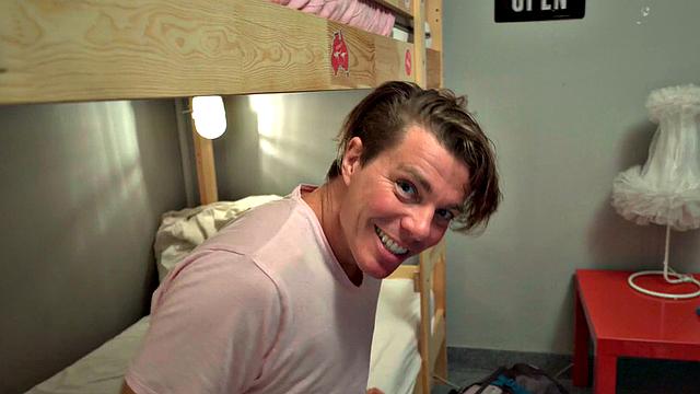 Athletic MILF with small tits in tight jeans gets stuck in a door and fucked hard