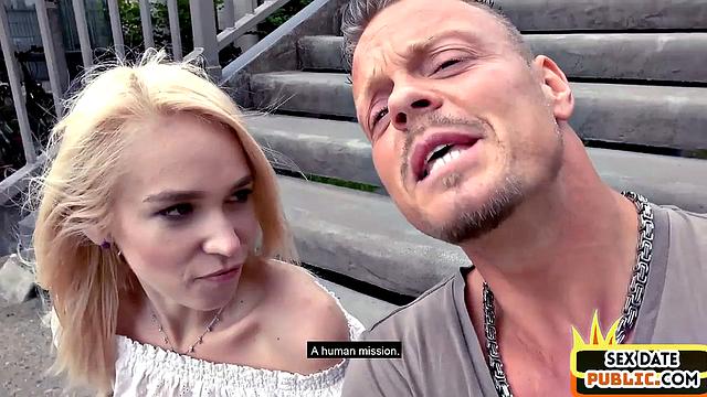 Public german babe deepthroating and riding cock outdoors