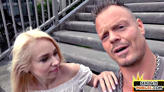 Public german babe deepthroating and riding cock outdoors