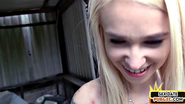 Public german babe deepthroating and riding cock outdoors