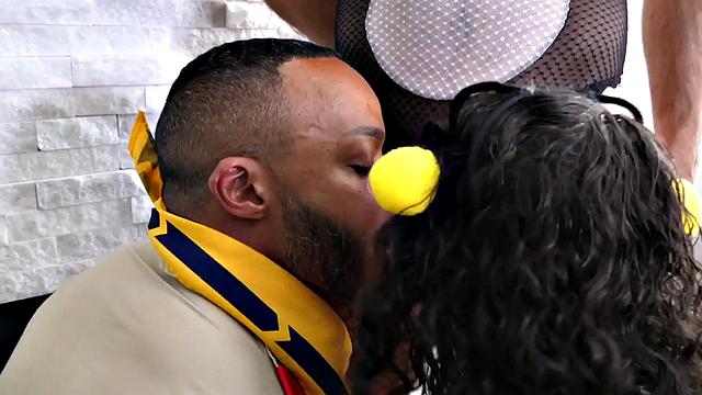 Bisex IR babe pussydrilled in cosplay 3some after rimjob