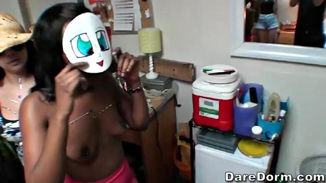 Brunette teen with bald pussy gets fucked doggystyle in short shorts & handjob