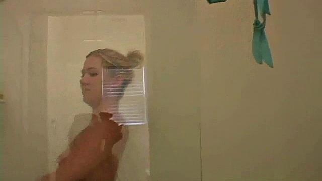 Teasing blonde fondles her pretty titties in POV