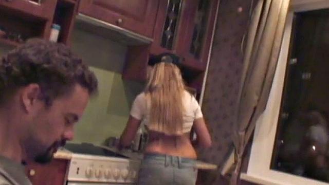 Naughty college slut creamed in the kitchen
