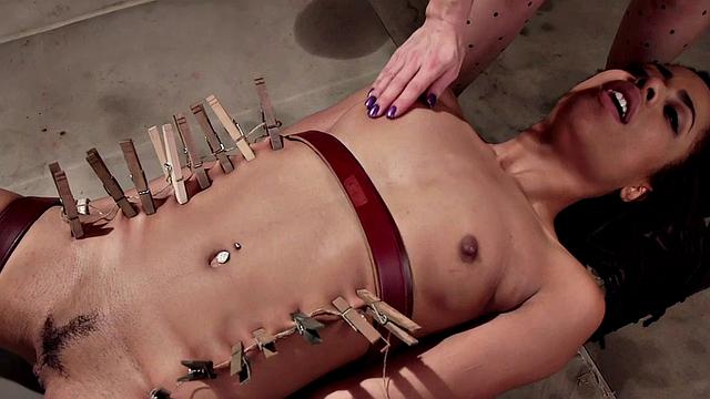 Lesbian mistress canes and facesits black sub