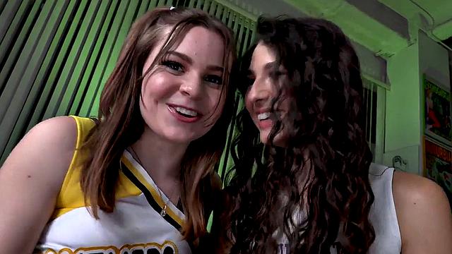 POV amateur cheerleader 3some assfucked in butt