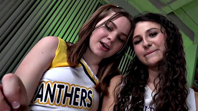 POV amateur cheerleader 3some assfucked in butt