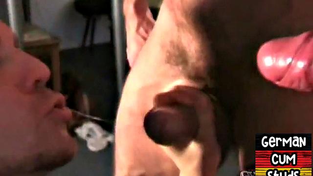 Amateur German sucks hard cocks in homemade 3some