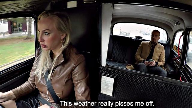 Tattooed blonde passenger licks and pounds bigboobs taxi driver in stockings and leather