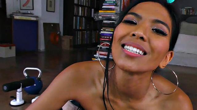 POV Asian MILF sucks and rides after yoga exercise