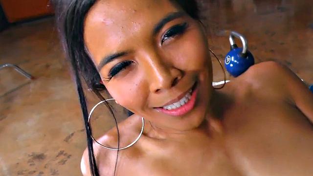 POV Asian MILF sucks and rides after yoga exercise