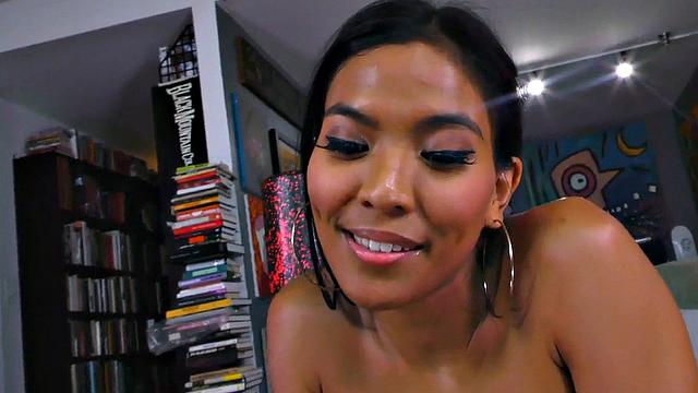 POV Asian MILF sucks and rides after yoga exercise