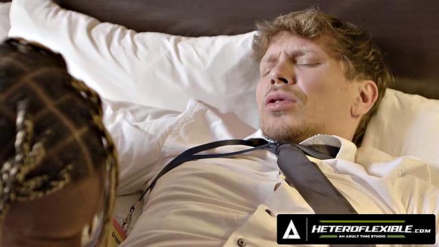 HETEROFLEXIBLE - Colleagues Adrian Hart & Ethan Chase Share Hotel Room During Flight Delay