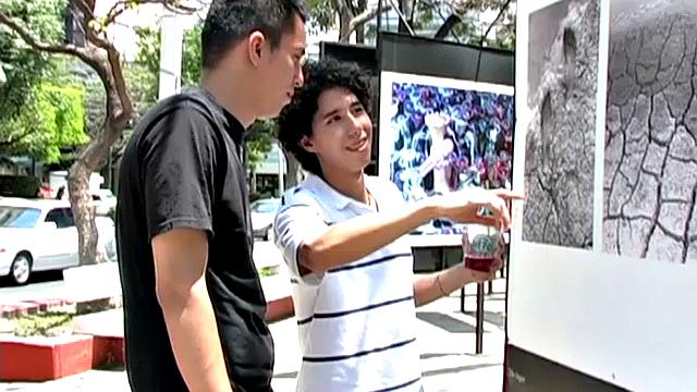 Six young Latinos hook up at an outdoor exhibit and decide to head inside for some private fun. Once indoors, group heads for a sofa where clothes start to get pulled off and big dicks get sucked.