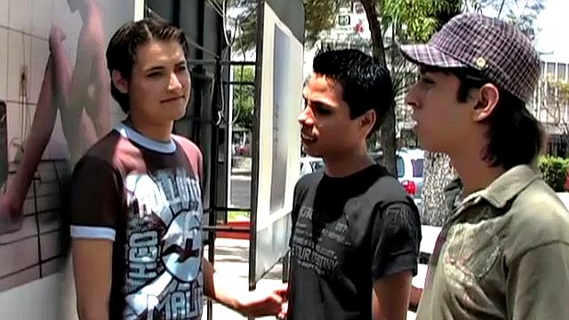 Six young Latinos hook up at an outdoor exhibit and decide to head inside for some private fun. Once indoors, group heads for a sofa where clothes start to get pulled off and big dicks get sucked.