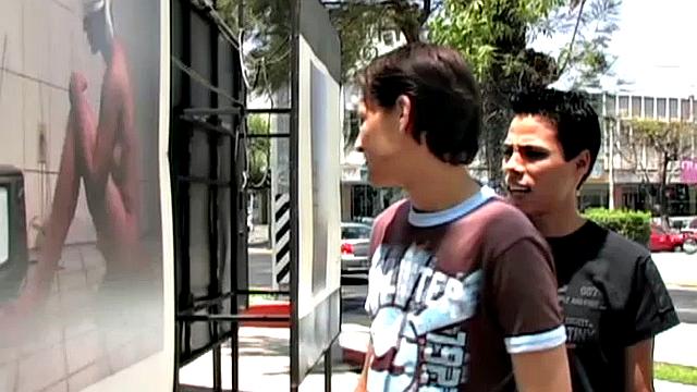 Six young Latinos hook up at an outdoor exhibit and decide to head inside for some private fun. Once indoors, group heads for a sofa where clothes start to get pulled off and big dicks get sucked.