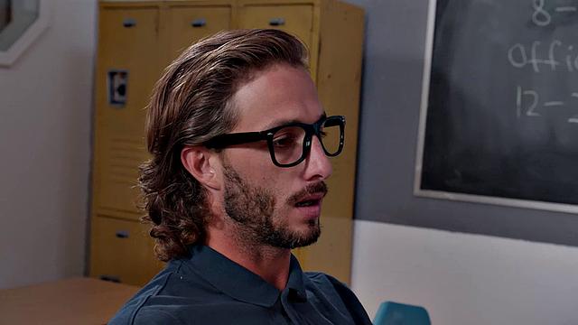 Busty professor, Casca Akashova, helps her student's boner by taking his cock on her desk