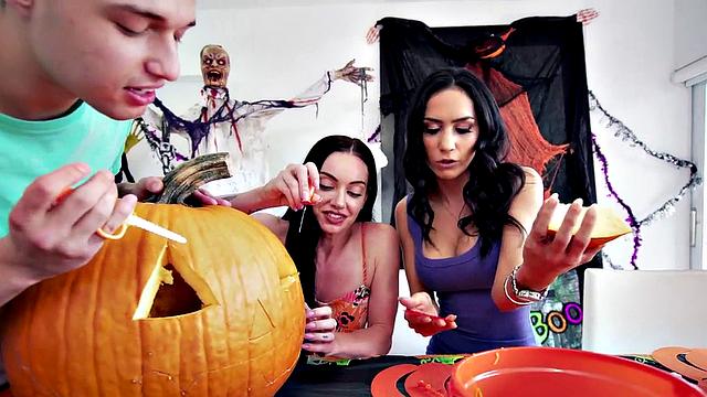 Stepson licks and fucks busty stepmom in her trimmed pussy, wearing a smile!