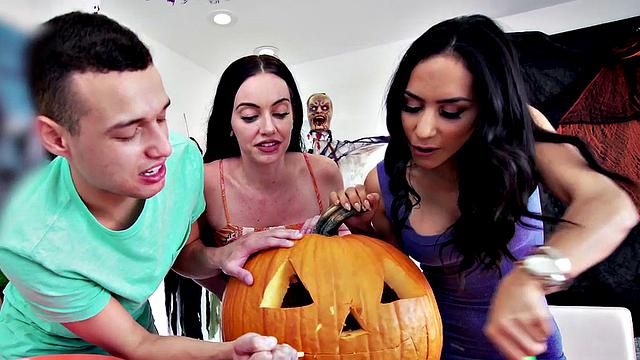 Stepson licks and fucks busty stepmom in her trimmed pussy, wearing a smile!