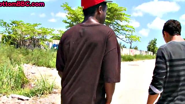 Cockriding black thug picked up and ass-fucked for cash