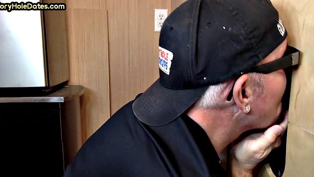 Gloryhole DILF eats cum after sucking cock in private vid