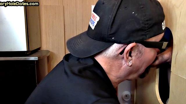 Gloryhole DILF eats cum after sucking cock in private vid