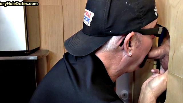 Gloryhole DILF eats cum after sucking cock in private vid