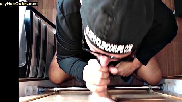 Gloryhole DILF eats cum after sucking cock in private vid