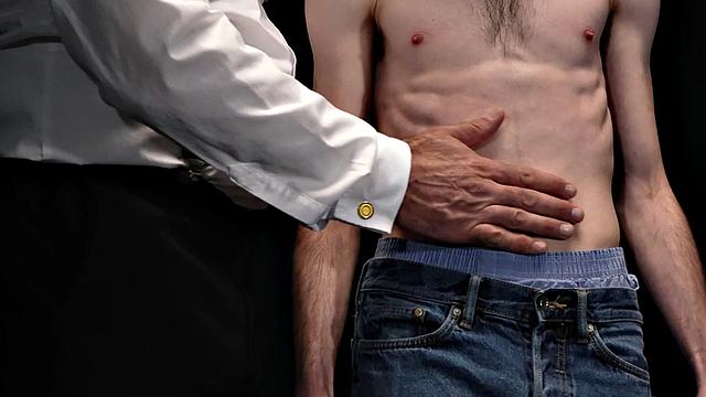 Obedient skinny twink toyed by dominant DILF with dildo