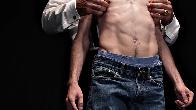 Obedient skinny twink toyed by dominant DILF with dildo