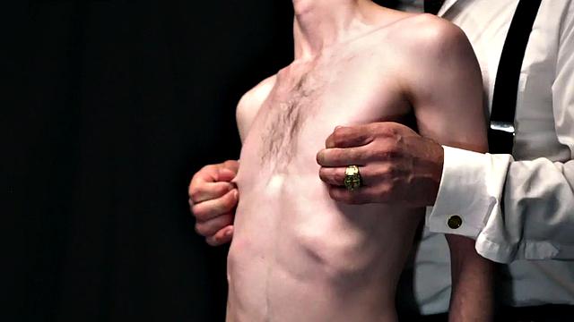 Obedient skinny twink toyed by dominant DILF with dildo